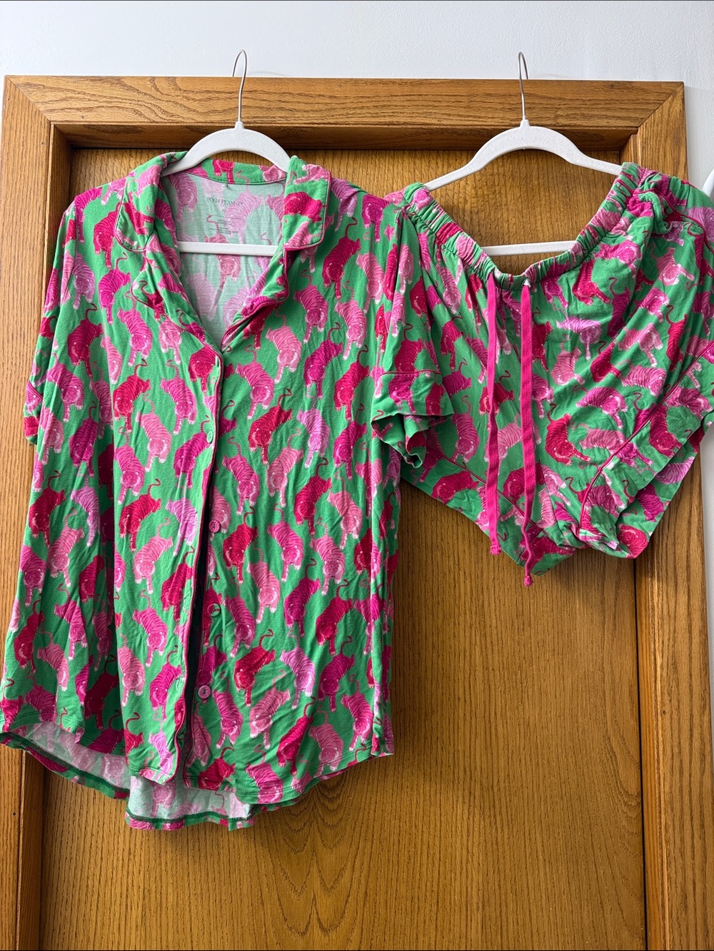 Posh Peanut Green and Pink Flamingo Print Pajama Set